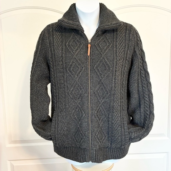 L.L. Bean Signature Sweater Women Large Fisherman Zip Cardigan Wool Sherpa Lined - Picture 1 of 11
